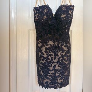 La Femme Strapless Black Lace Dress
